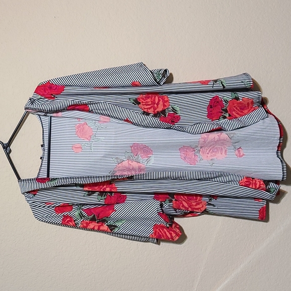 Tops - Striped Floral Kimono